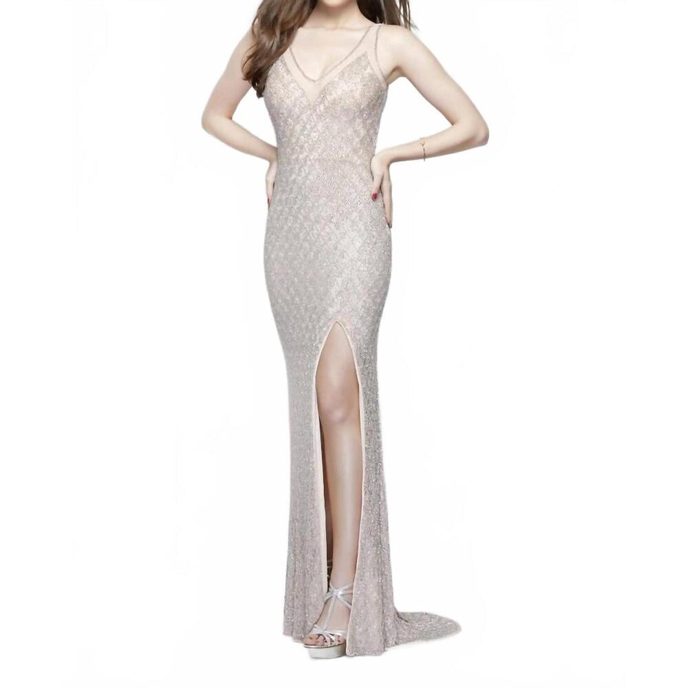 NEW PRIMAVERA embroidered beaded gown in blush